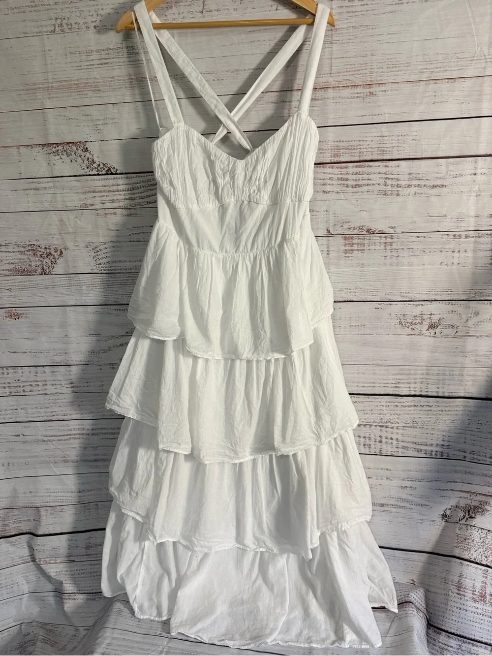 Abercrombie & Fitch | Dresses | Abercrombie Fitch White Tiered Maxi Dress  Sweetheart Neckline Lace Up Back Xlp | Poshmark